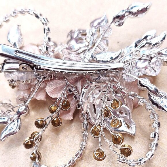 Flowers and Leaves Rhinestone Crystal Hair Clip Formal Bridal Accessory - Picture 11 of 14